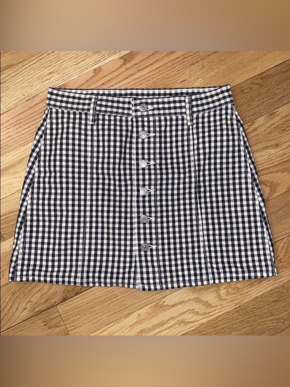 Levi’s Denim Mini Skirt Womens 29 Black White Gingham Checkered Y2K 90's Button